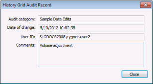 History Grid Audit Record
